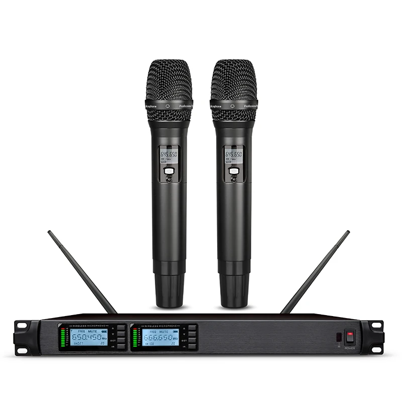 ST-8002 Professional UHF 2 Channel Dual Handheld Metal Wireless Dynamic Microphone System for Performance metting