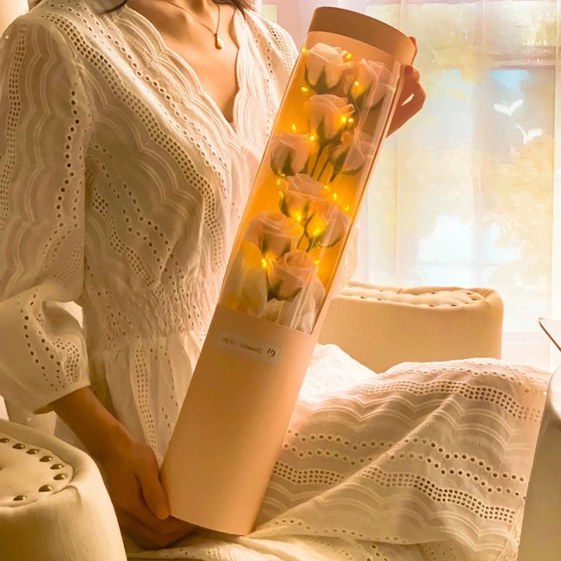 Encantador ramo de rosas, caja de regalo de flores de jabón, regalo perfecto para el Día de San Valentín, boda y compromiso, detalles únicos de decoración del hogar