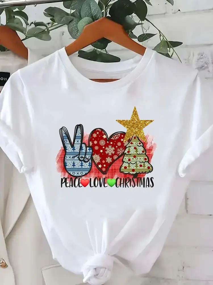 

Fashionable New Year Women's Christmas Happy Clothing Top Cute Star Trendy T-shirt Holiday T-shirt Pattern T-shirt