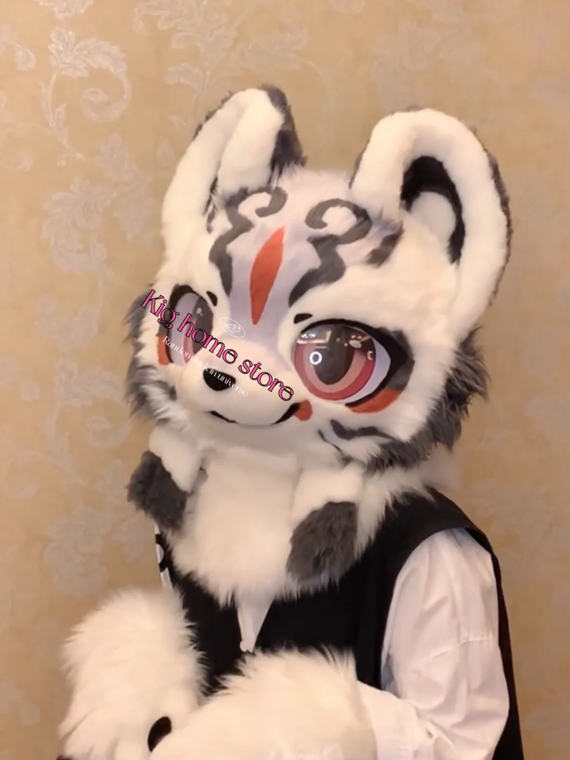 Fursuit zestawy słuchawkowe śliczny futrzany Cosplay pies głowa wilka kostiumy spersonalizowane Fursona głowy Comiket Furries Doll Kig Series Kawaii