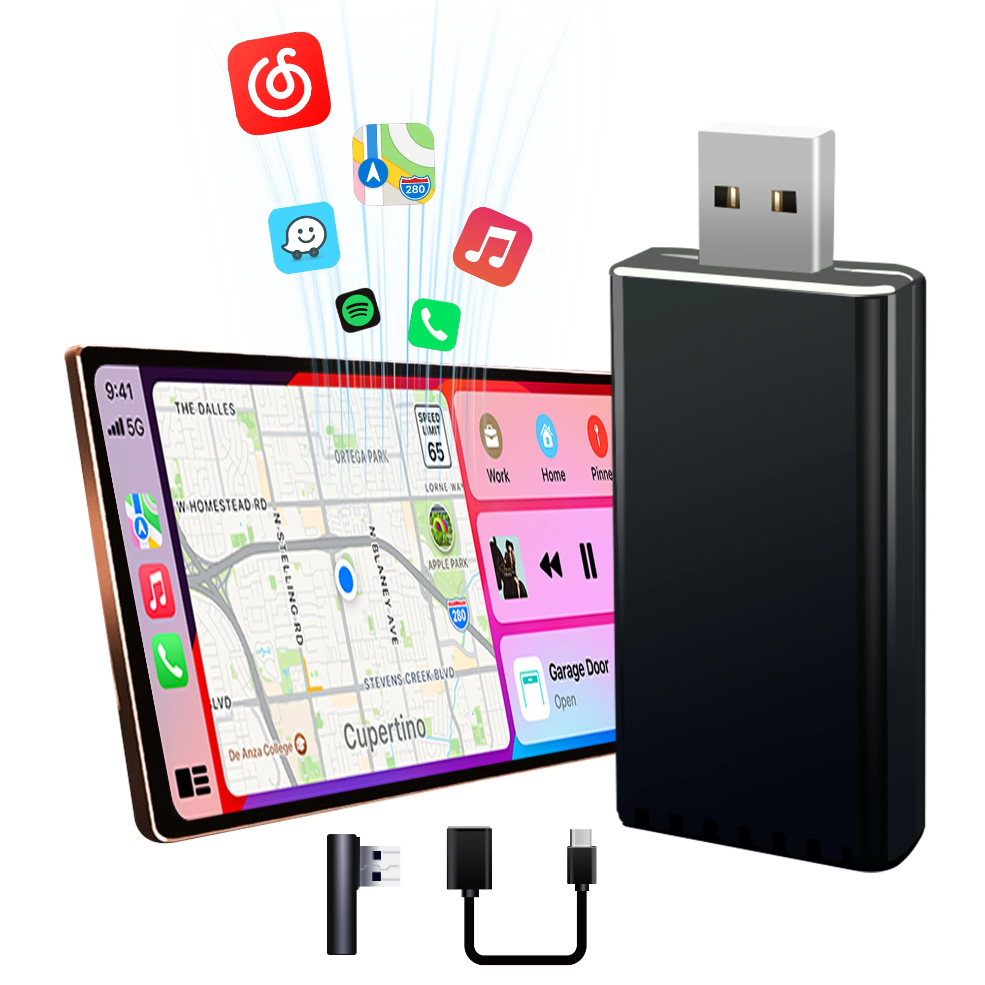 

Wireless CarPlay Adapter, Smart USB Dongle Mini Box for Car with OEM Wired Carplay for iPhone iOS 10+ Plug &Play Fast Connection