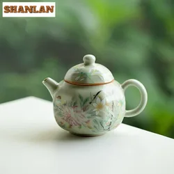 Antique Secret Yellow Ru Kiln Teapot Luxury Flower and Bird Pot Tea Brewing Kettle Cha Kung Fu Teaware Drinkware Supplies Craft