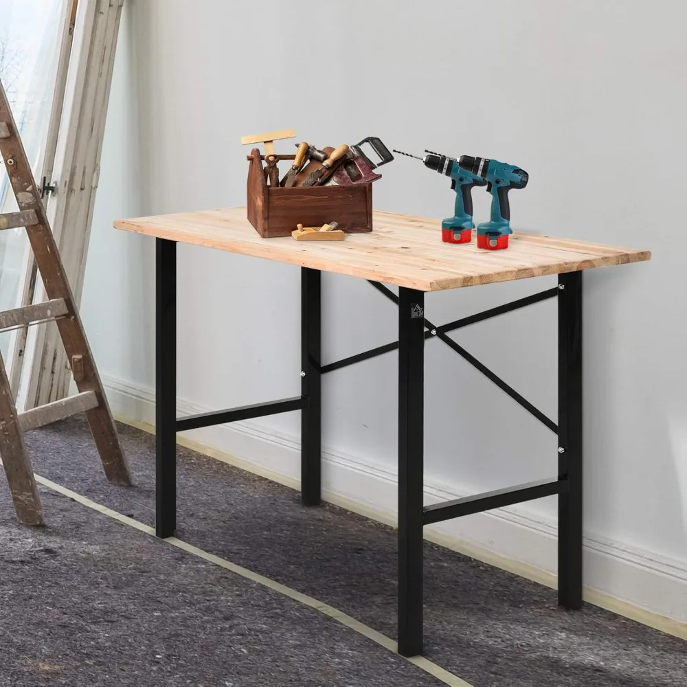 

46" L x 28" W Fir Wood Work Bench, Tool Table for Garage with X-Shape Bracket for High Stability, and Large Tabletop, Nat