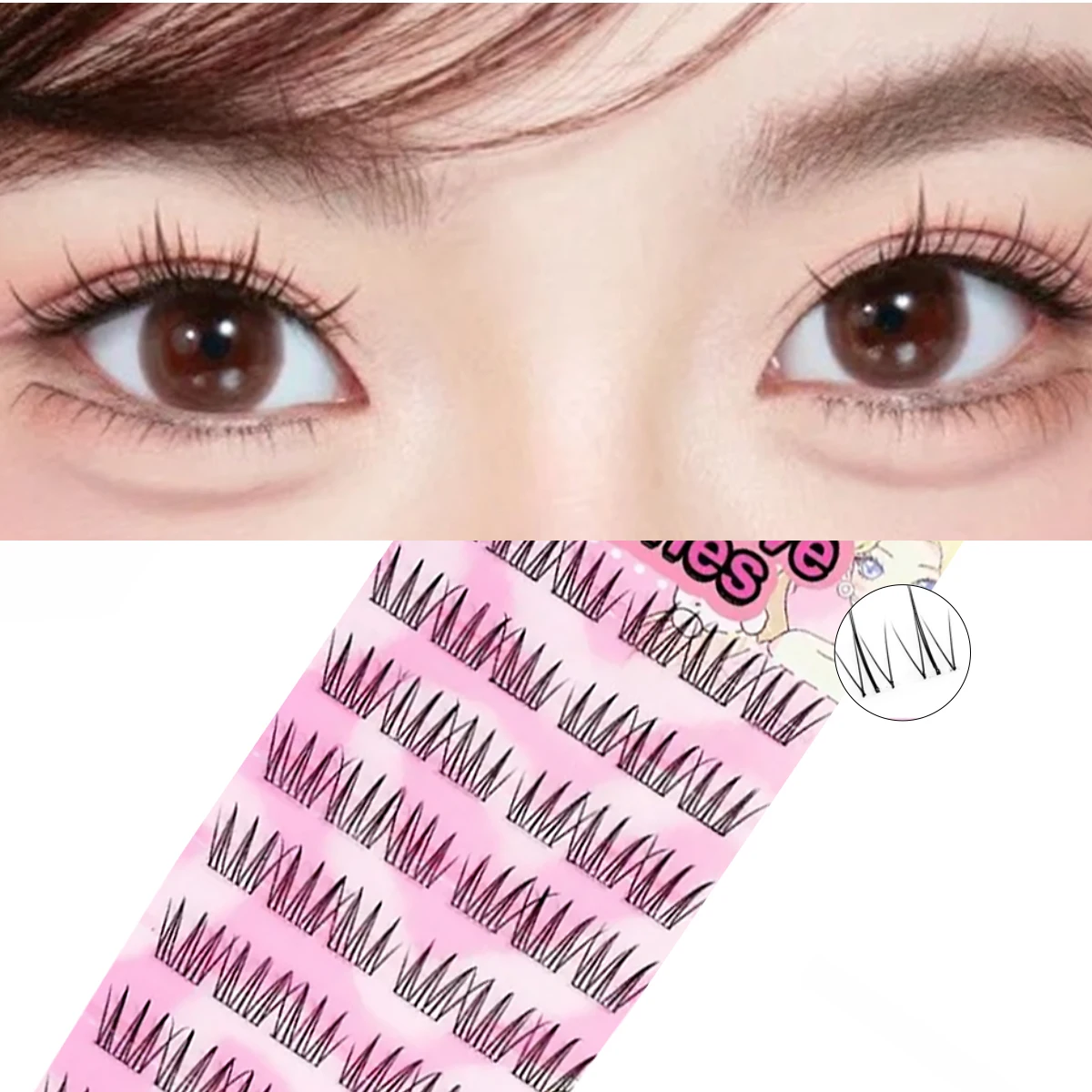Kit de revolución de pestañas sin pegamento de 10 filas, tiras autoadhesivas para ojos de zorro y tapas con capucha, extensiones sedosas con luz de plumas