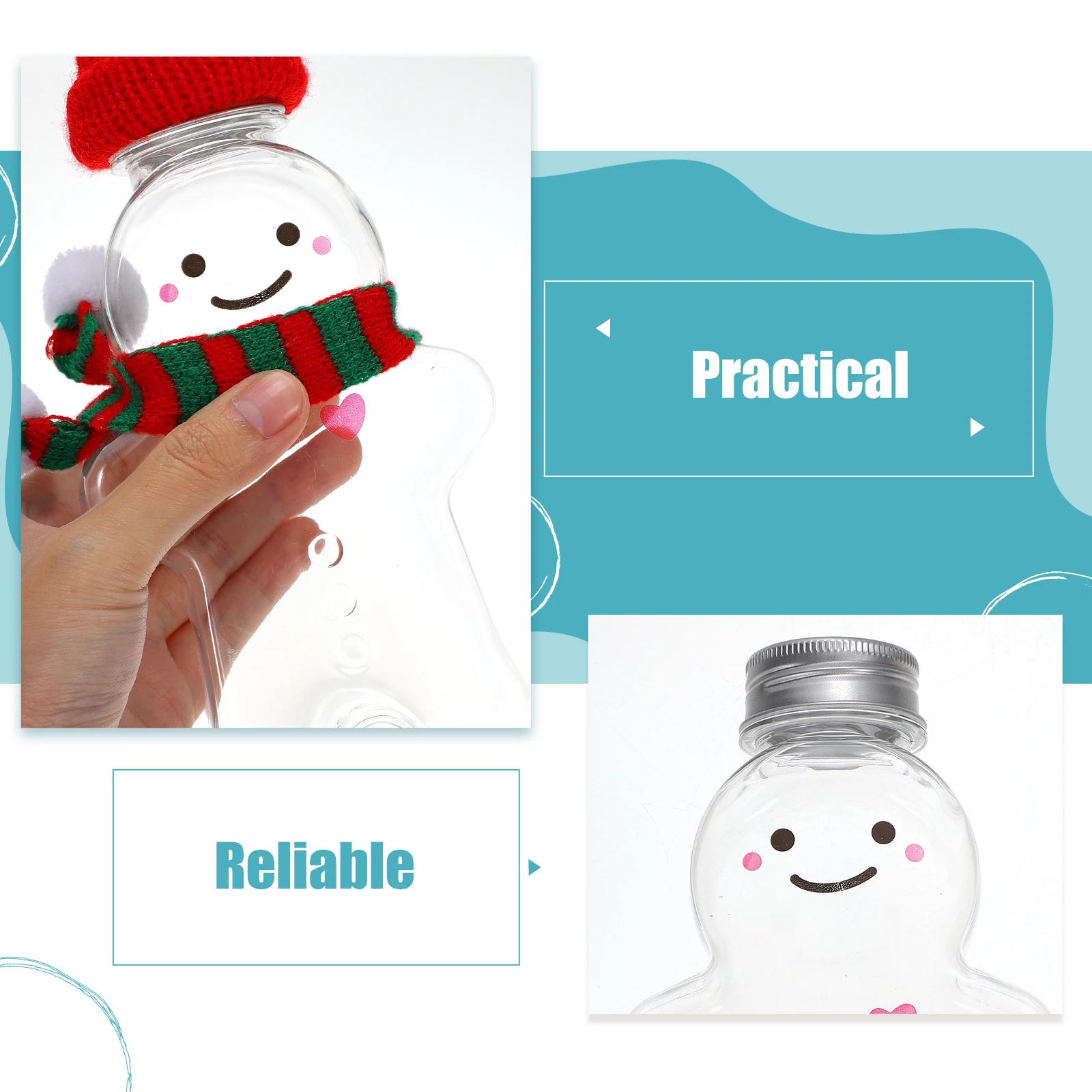 

3 Sets Gingerbread Shaped PET Bottles 500ml Leak Proof Christmas Juice Storage Containers Portable Beverages Gifts