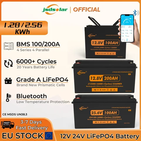 Новый аккумулятор Jsdsolar 12 В 24 В LiFePO4 100 А·ч 200 А·ч Bluetooth Solar Lithium Battery Pack 6000 циклов с BMS для домашней солнечной системы топ 8 аккумуляторная солнечная система - №7