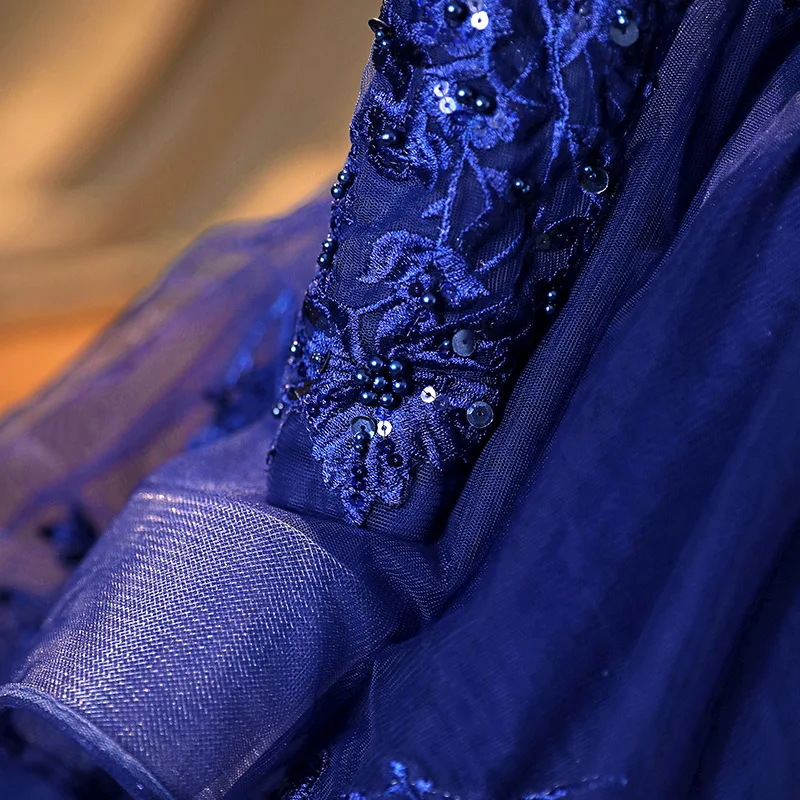 Vestidos de quinceañera Azul Real, cuello en V, mangas largas, cuentas de encaje, ropa de desfile dulce 16, falda con volantes, vestidos de baile de graduación de princesa, nuevo