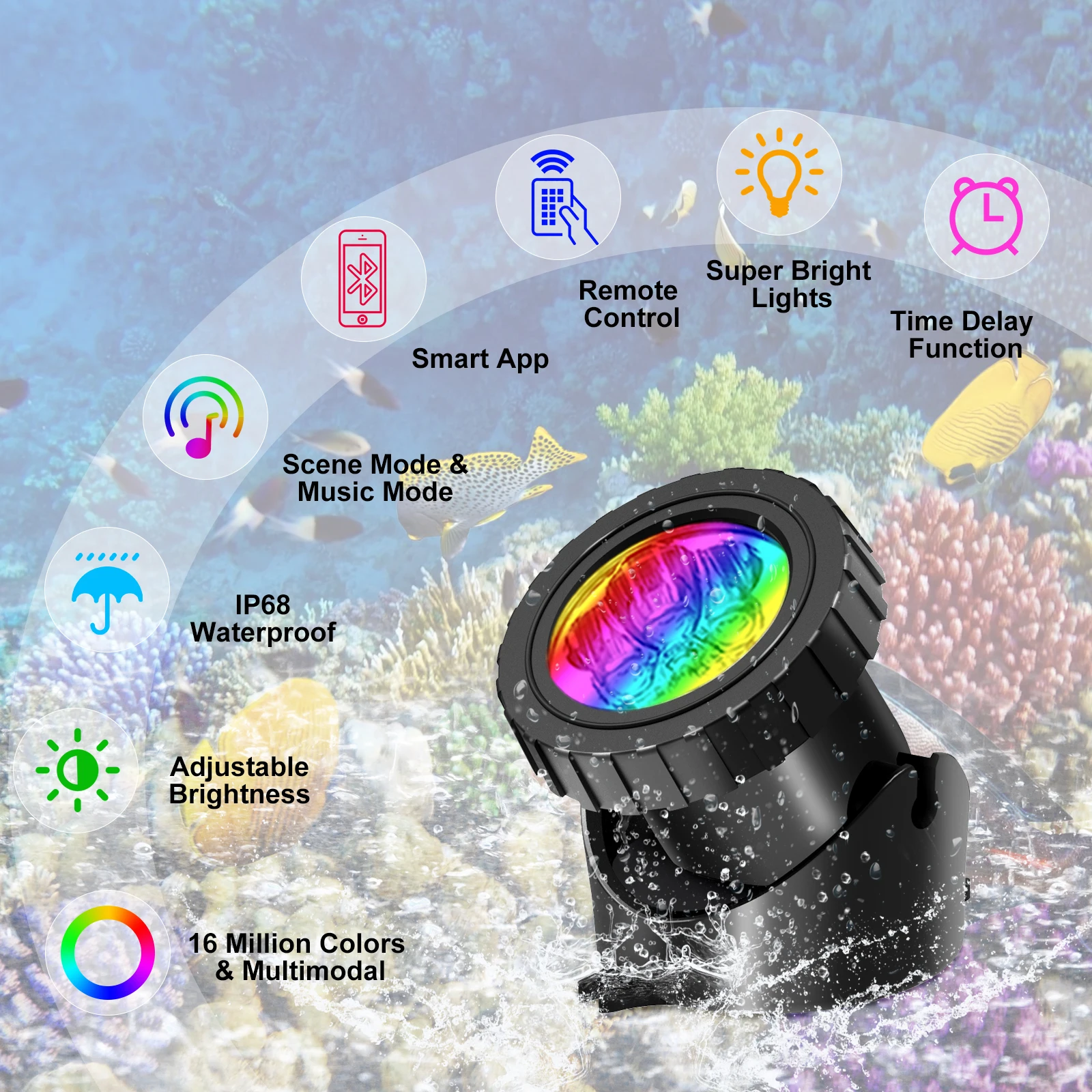 12 LED RGB Underwater Pond Lights IP68 Landscape Fountain Spotlight Bluetooth APP Control for Fish Aquarium Tank Garden Yard