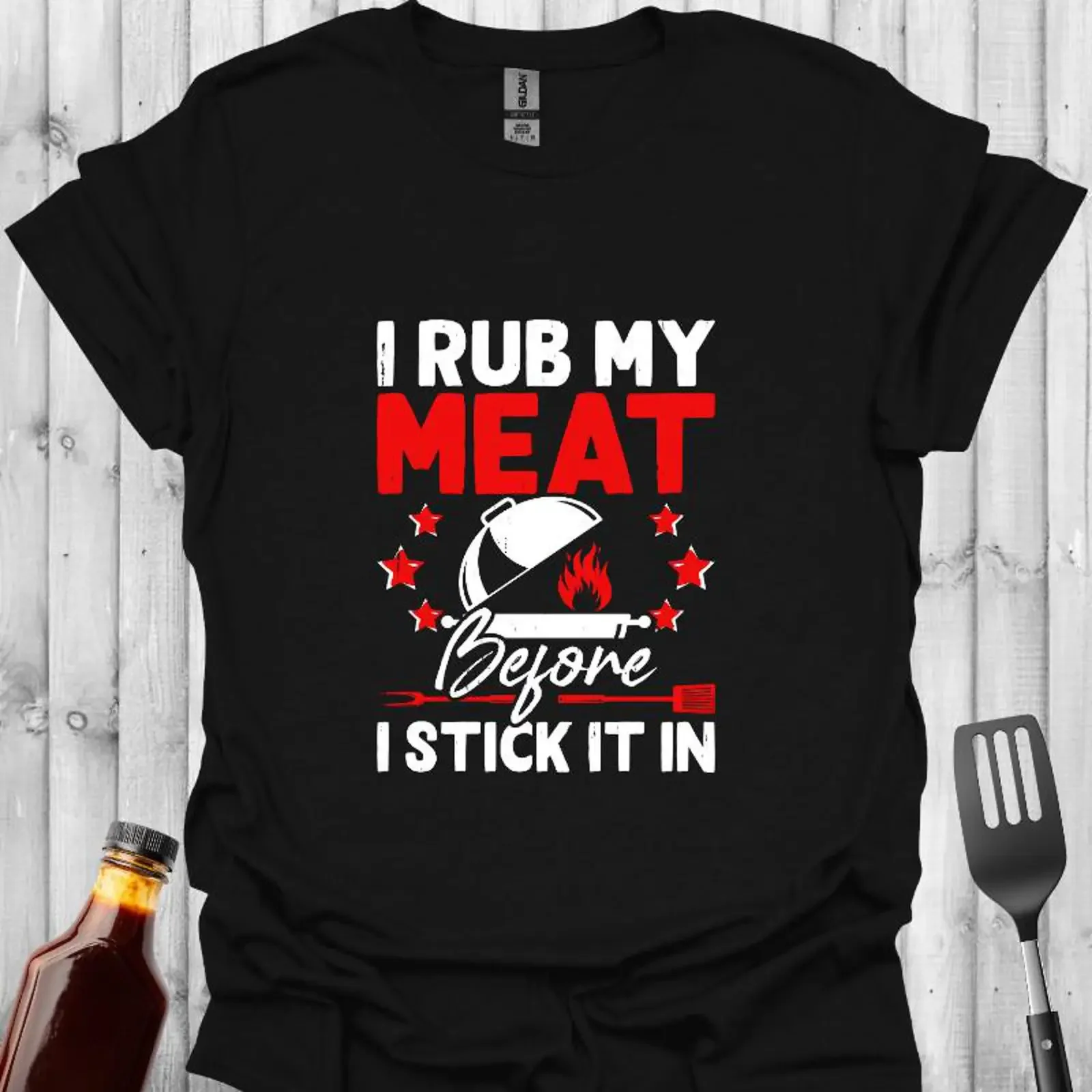 I Rub My Meat Before Stick It In T Shirt Funny BBQ Pitmaster Humour vintage Washed graphic Stretched streetwear