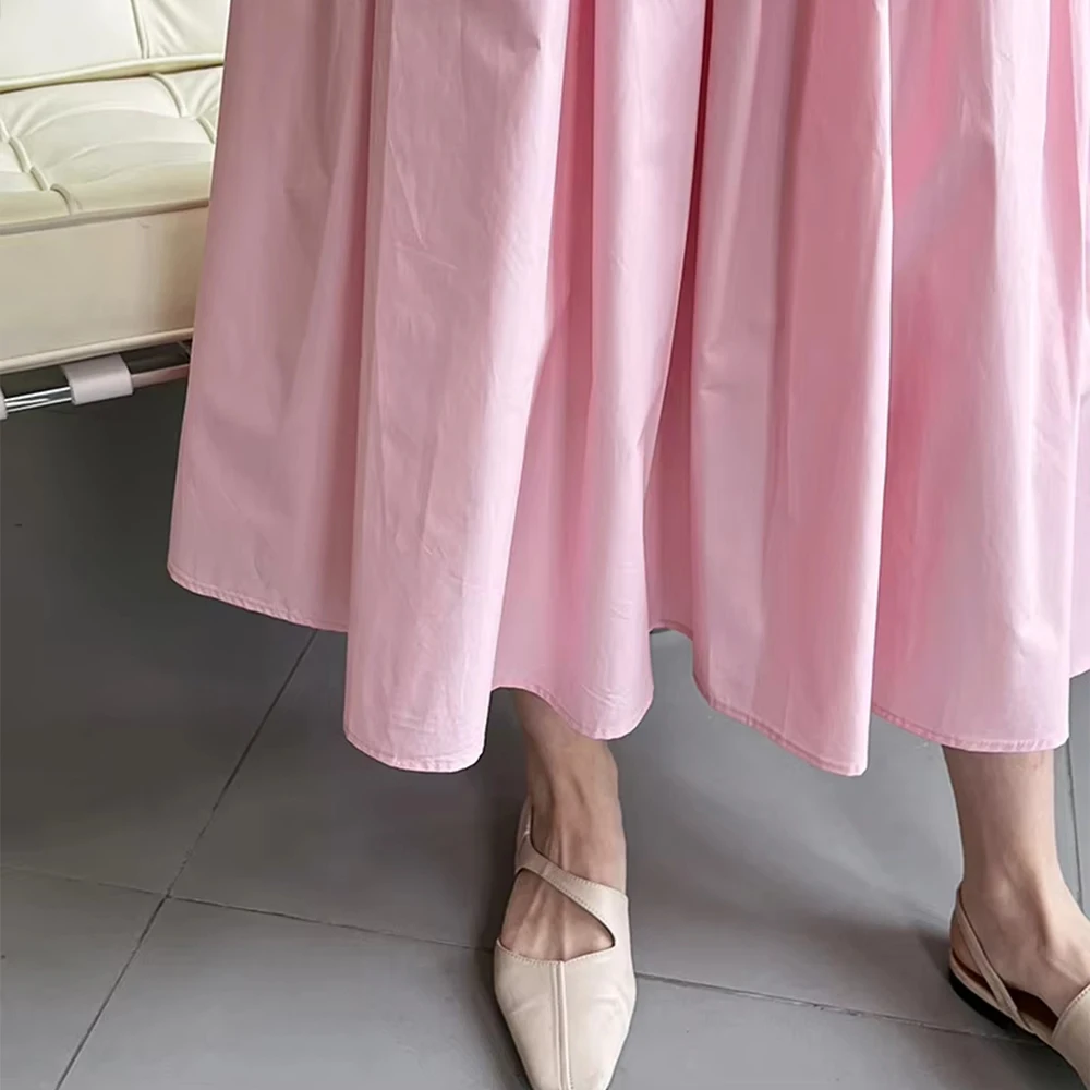 Faldas Primavera Verano mujer ropa elegante Simple pliegues lisos Midi cintura alta A-Line faldas para citas para mujer