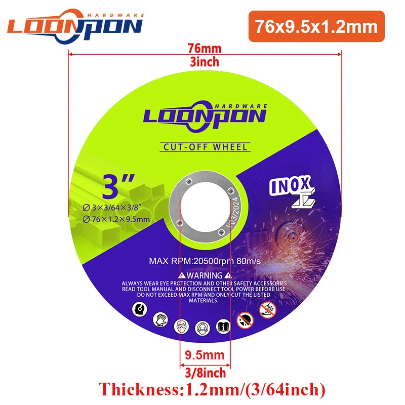 Imagem -02 - Loonpon 75 mm Polegada Disco de Corte de Resina 9.5 mm Bore Circular Saw Blade Cut Off Wheel Discos Angle Grinder para Metal Aço Inoxidável