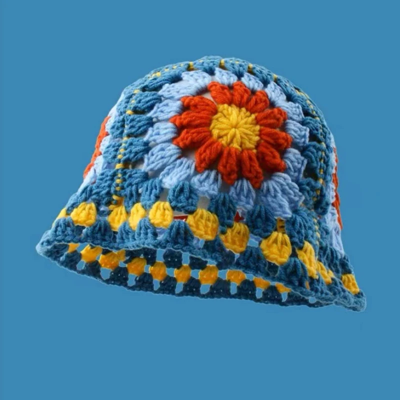 2025 herbst Neue Häkeln Koreanische Handgemachte Eimer Hut Frauen Weben Gestrickte Hut Y2k Mode Blumen Herbst Winter Mützen Becken Kappe – Detail 21