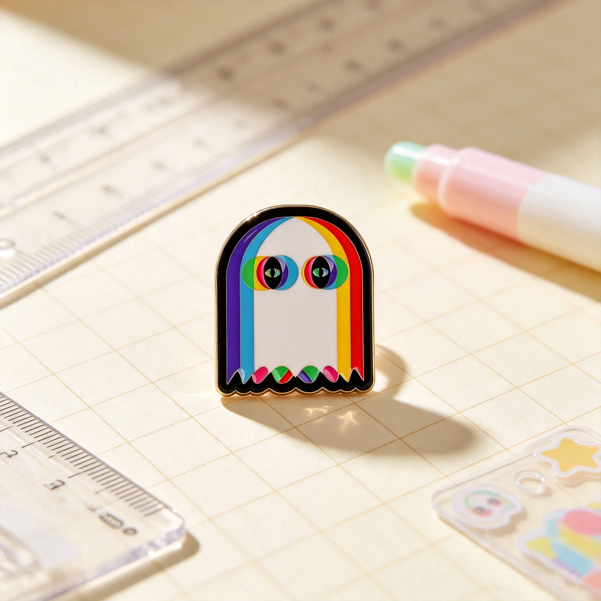 Cute Rainbow Ghost Enamel Pin Colorful Weird Eye Brooches Woman Men Backpack Accessories Bags Badge Fashion Lapel Jewelry Gifts