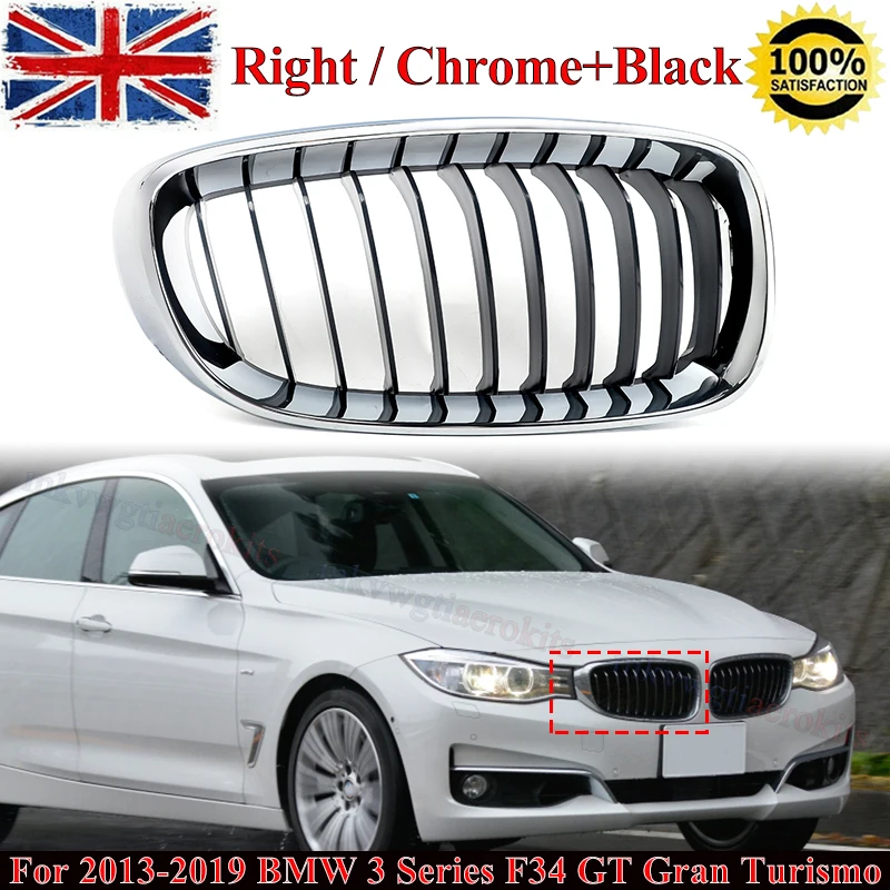 

SAIQINGSP Front Kidney Grille Chrome Trim+Black Bar Fits BMW 3 Series F34 Gran Turismo 2013-2019 Model Car Accessories Tools