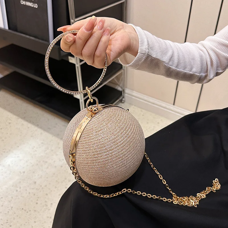 

Circular Ring Portable Evening Bags Metal Round Ball Handbags For Lipstick Elegant Clutch Purse Wedding Wallets Crossbody Bag