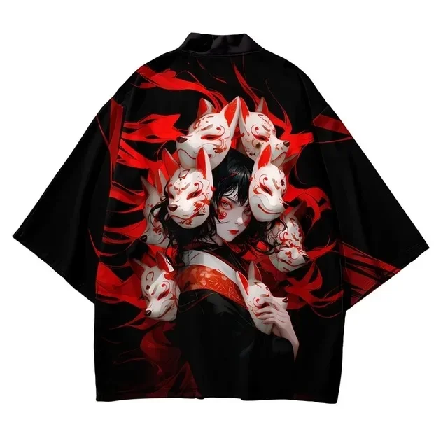 ثوب الكيمونو الياباني سترة الرجال الصيف جديد هاوري الساموراي كيمونوس الكاراتيه الشارع الشهير قميص كيمونو Japones رجالي هاوري يوكاتا قمصان