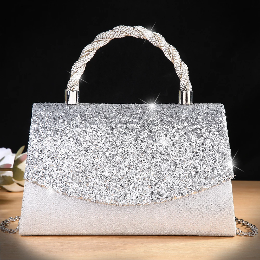 New glittering evening bag - wedding banquet bridesmaid bag - high-end formal dress bag - versatile cross-body chain bag
