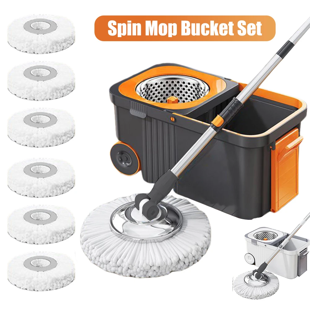 

Spin Mop Bucket with 6 Replacement Refills Household Cleaning Automatic Spin Mop Cleaning Spin Mop with Bucket for Home Cleaning