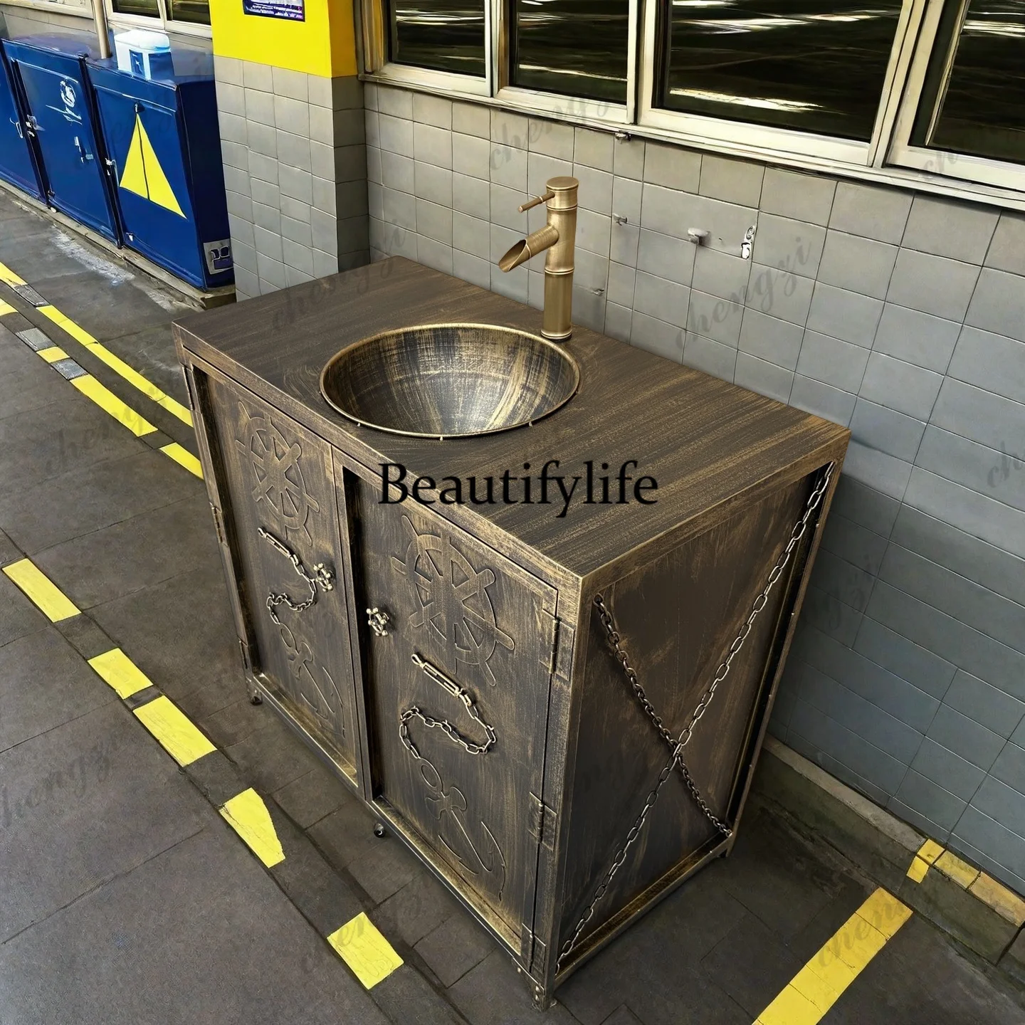 Retro industrial style washbasin creative bar washbasin floor integrated column cabinet washbasin