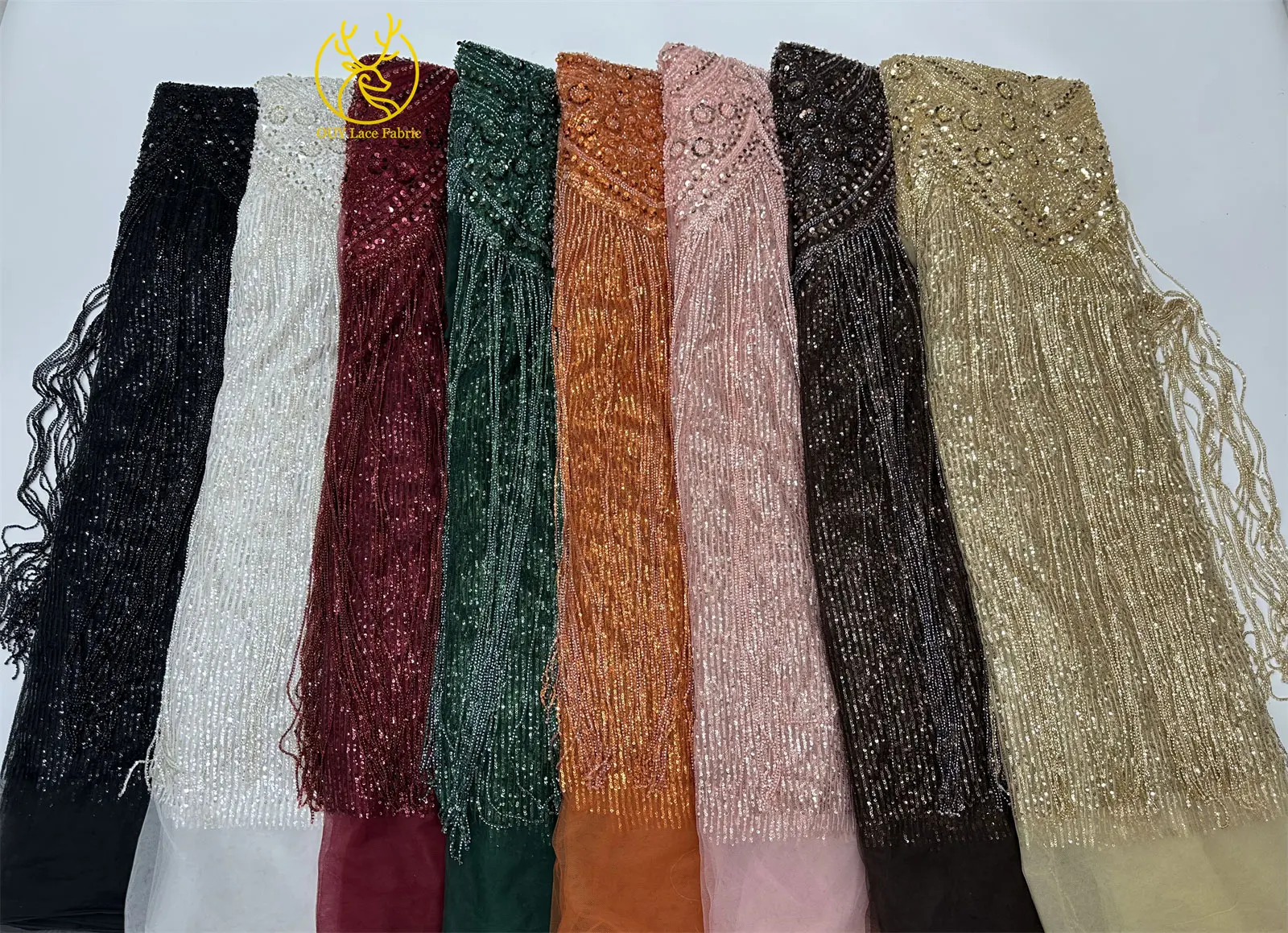 Goldener Afrikanischer Nigerianischer 3D-Perlen-Spitzenstoff 5 Yards Französischer Pailletten-Tüll Stickerei-Kleiderstoff für Damen Party Hochzeit Kleid Nähen – Detail 4