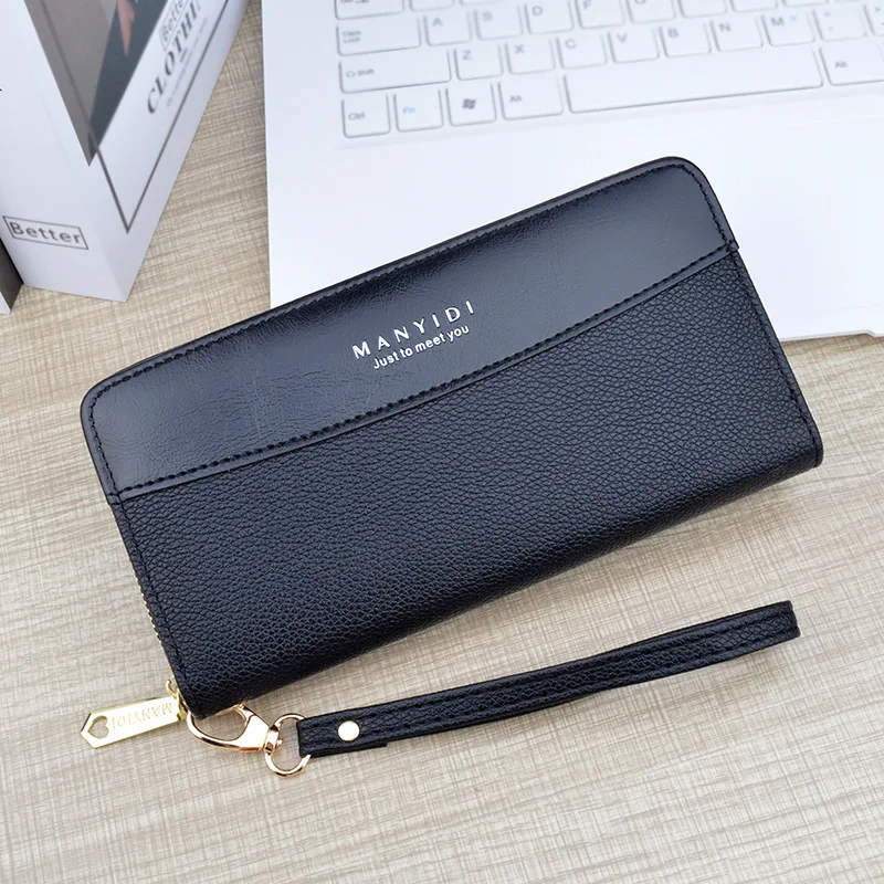 Wallet New Women\'s Long Zipper Purse Clutch Bag Fashion Splicing PU Mobile Phone Bag Large Capacity Wallet