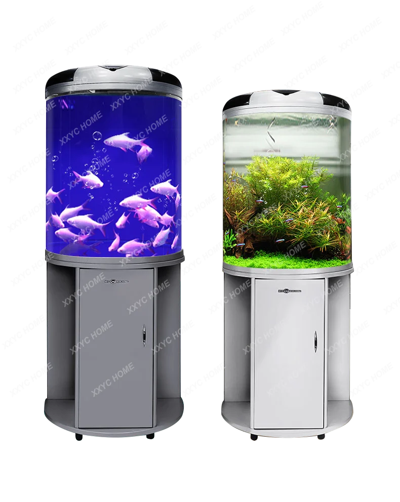 Semicircle Glass Fish Tank Aquarium Living Room Home Small Cylindrical TV Cabinet Desktop Ecology Change Water