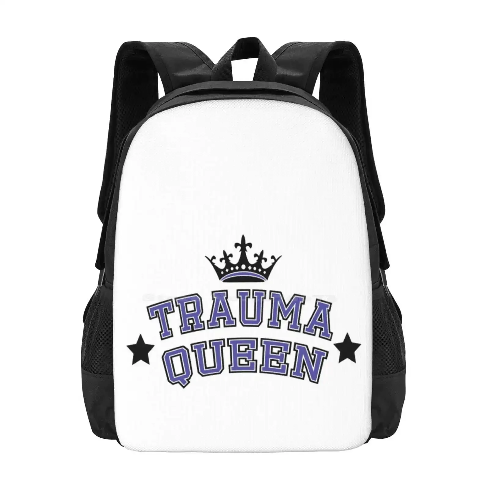 الصدمة الملكة (الأرجواني/الأبيض) رائجة البيع حقيبة مدرسية على ظهره حقائب الموضة الصدمة الدراما الملكة العلاج 90S الحنين المساعدة الذاتية النساء #1