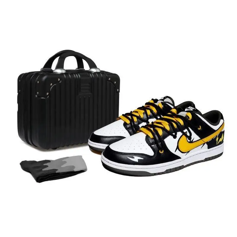 

[Женские низкие кроссовки для скейтборда с желтой молнией для девочек S-BOX]Nike Dunk, черные/белые/желтые