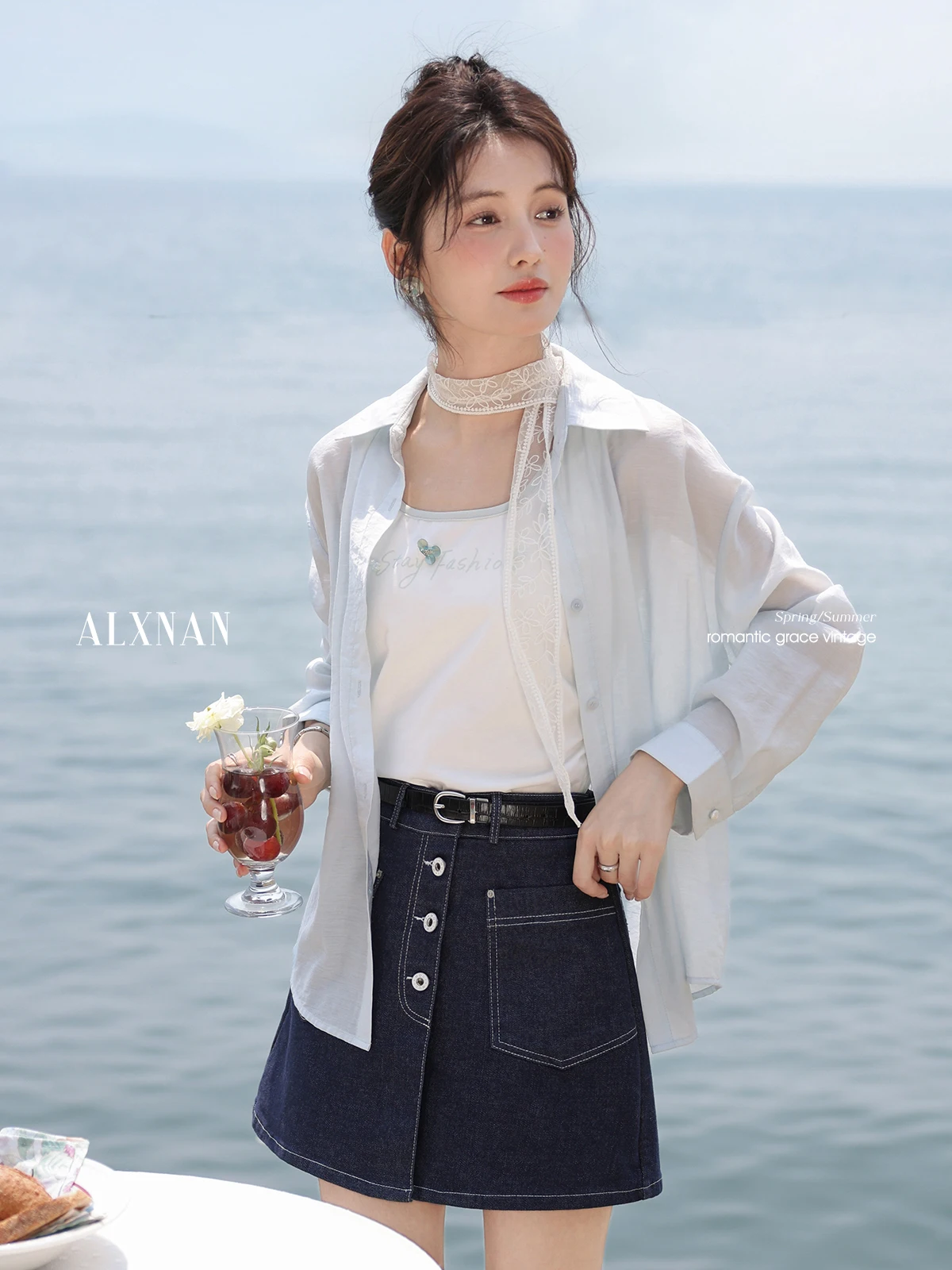 ALXNAN Women's Shorts Dark Blue Elegant High-waist Denim Shorts 2025 Summer Casual Loose-fit Korean Popular Clothing New L55306