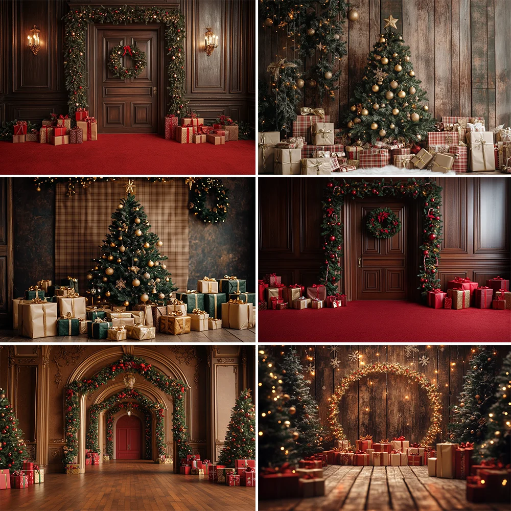 

Merry Christmas Wreath Winter Holiday Photography Background Santa Claus Family Christmas Eve Party Decorative Photo Backdrop