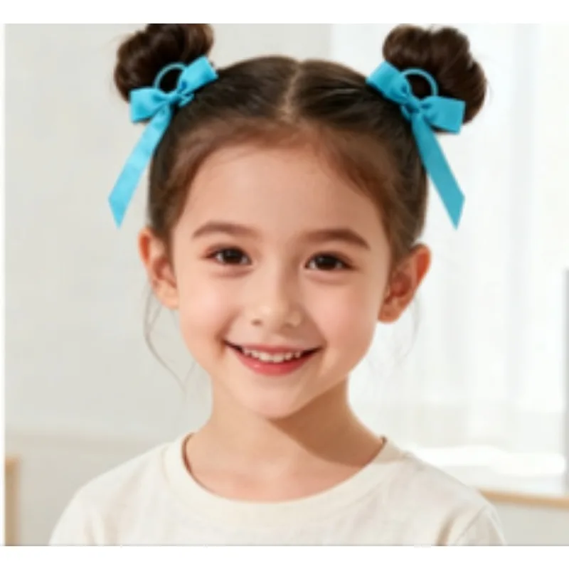 

2 Pcs Girls Ribbon Bow Tie Hair Bands Solid Color Kids Spring Ponytail Hair Rope Long Bow Fairy Tale Princess Style Accessories