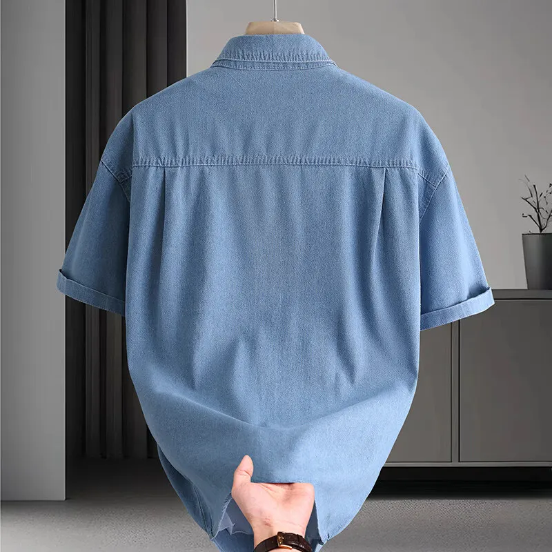 Men's Denim Shirt Summer Fashion Solid Color Breathable Cotton Blend Casual Short Sleeve Shirt Commuter Streetwear Urban Wear