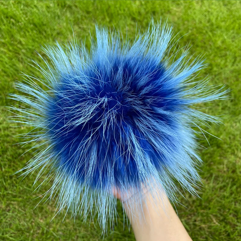 Real Raccoon Fur Pompoms para bolsas, malha Beanie Cap, chapéus macios, pompom genuíno, chaveiros, 15cm