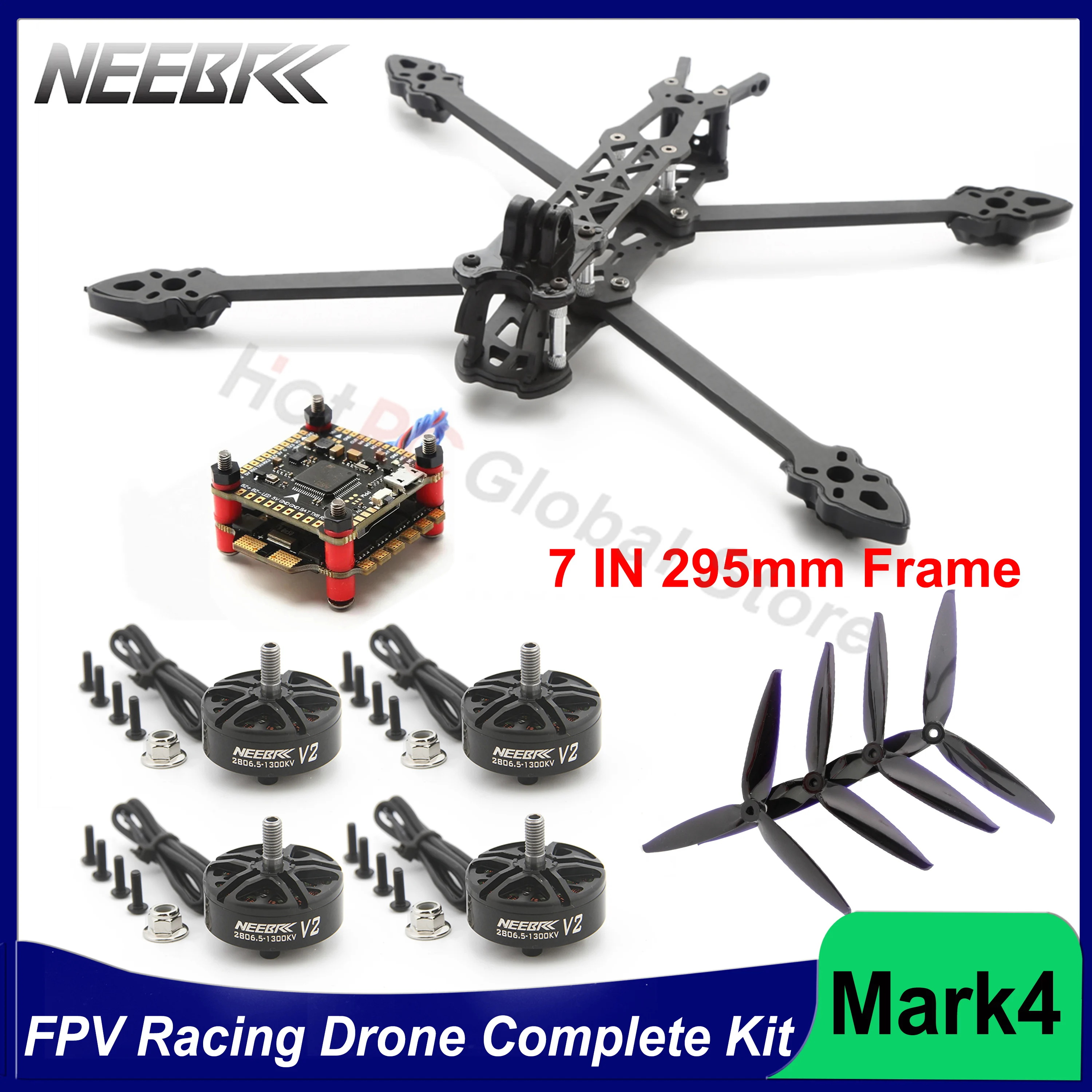 

Mark4 7inch Frame 2806.5 1300KV Brushless Motor 7040 Propeller 60A ESC F4V3 Flight Controller Complete Kit for FPV Racing Drone