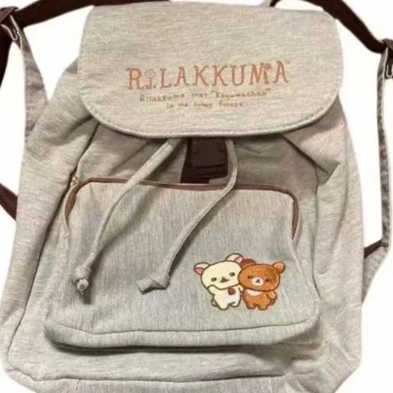 Rilakkuma Backpack Vintage Embroidery Backpack Y2K Kawaii Plush Backpack Japan Zipper Splicing Itabag Girl Student Backpack