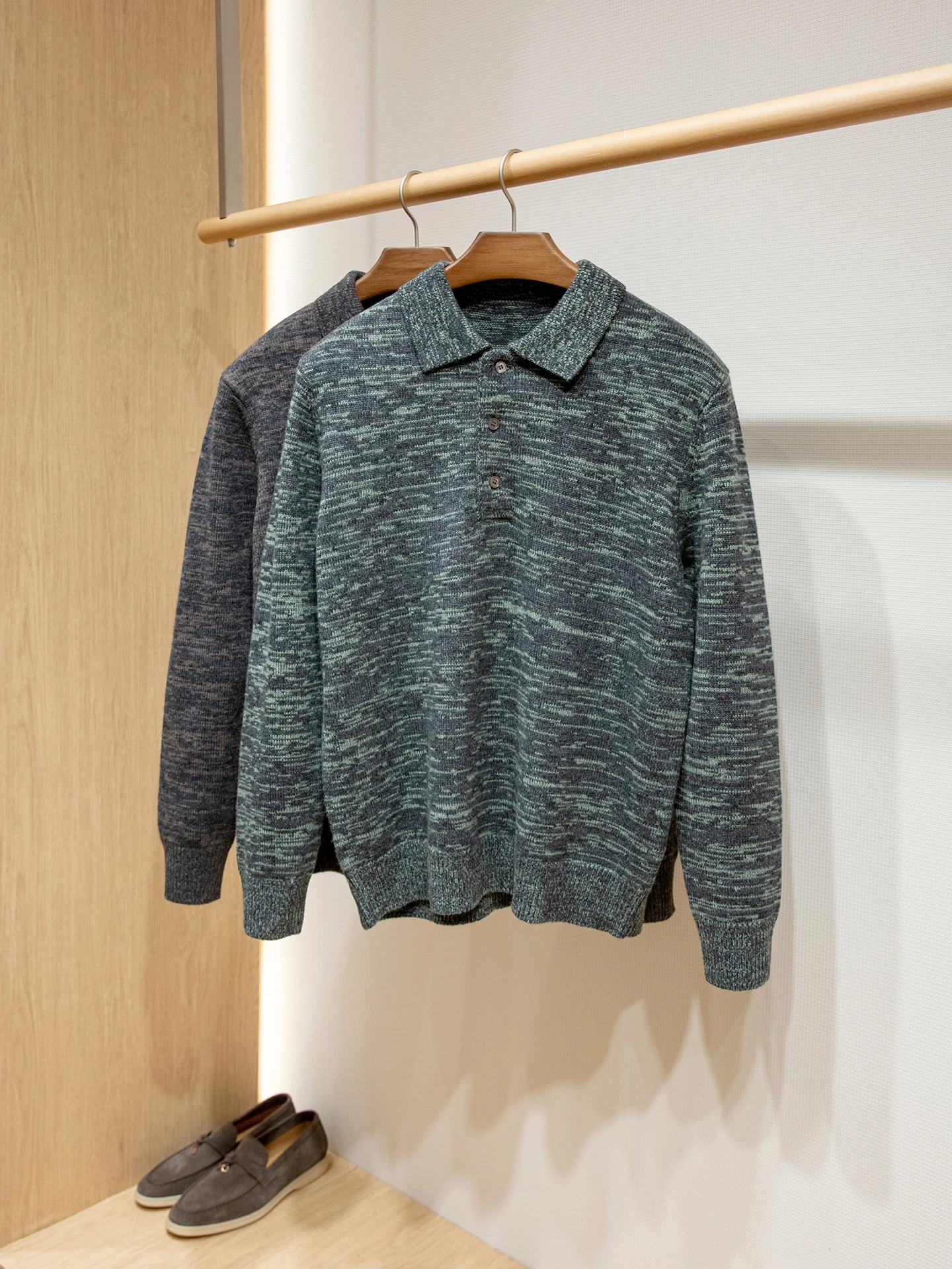 

Mixed-color floral yarn wool-blend casual lapel knitted sweater