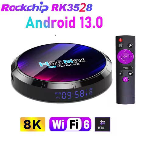 RK3528 Android 13.0 Quad Core 8K HDR LAN 100M WIFI6 BT5.0 Voice Assistant Global Media Player Smart TV Box H96 MAX