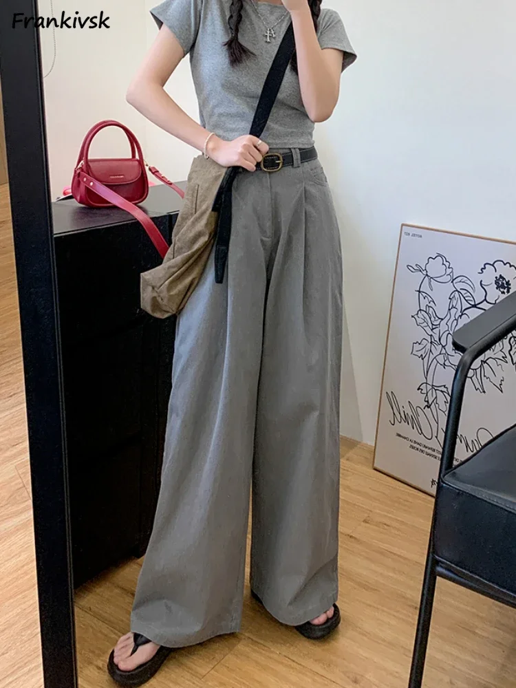 

Baggy Pants Women Casual Solid Simple Fashion Office Lady Wide Leg Trousers Spring Summer Korean Style Pantalones High Street