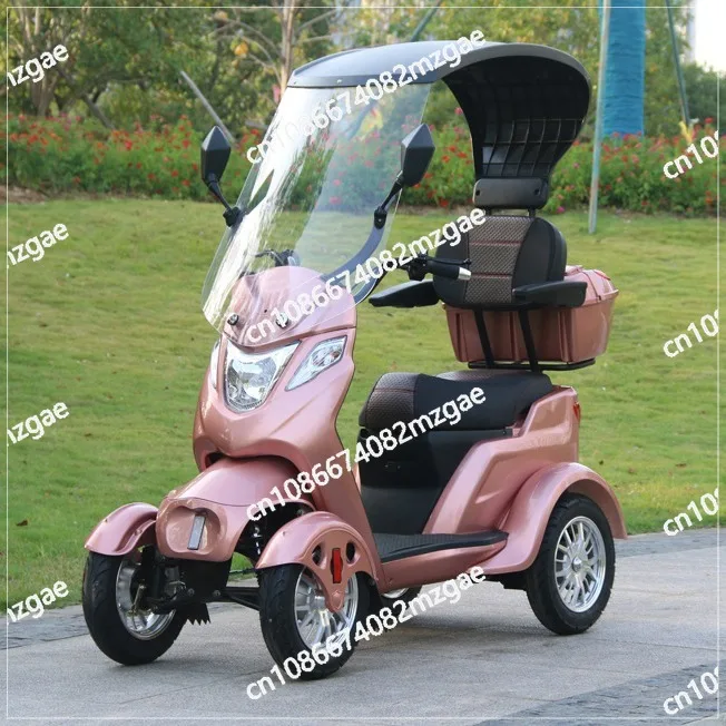 دراجة ثلاثية العجلات كهربائية شبه مغلقة لكبار السن، سكوتر مزدوج المقعد بأربع عجلات للمساعدة في المنزل للمعاقين