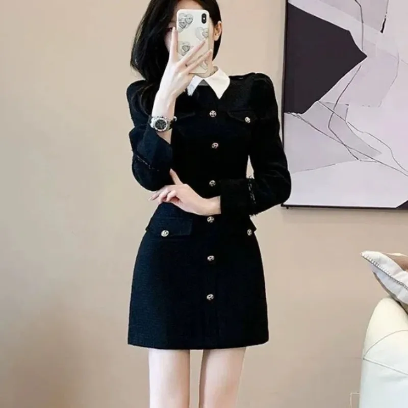 Autumn Winter French Vintage Mini Dress Women Japan Fashion Casual Harajuku Party Dress Female Button Chic Design Outfits 2024