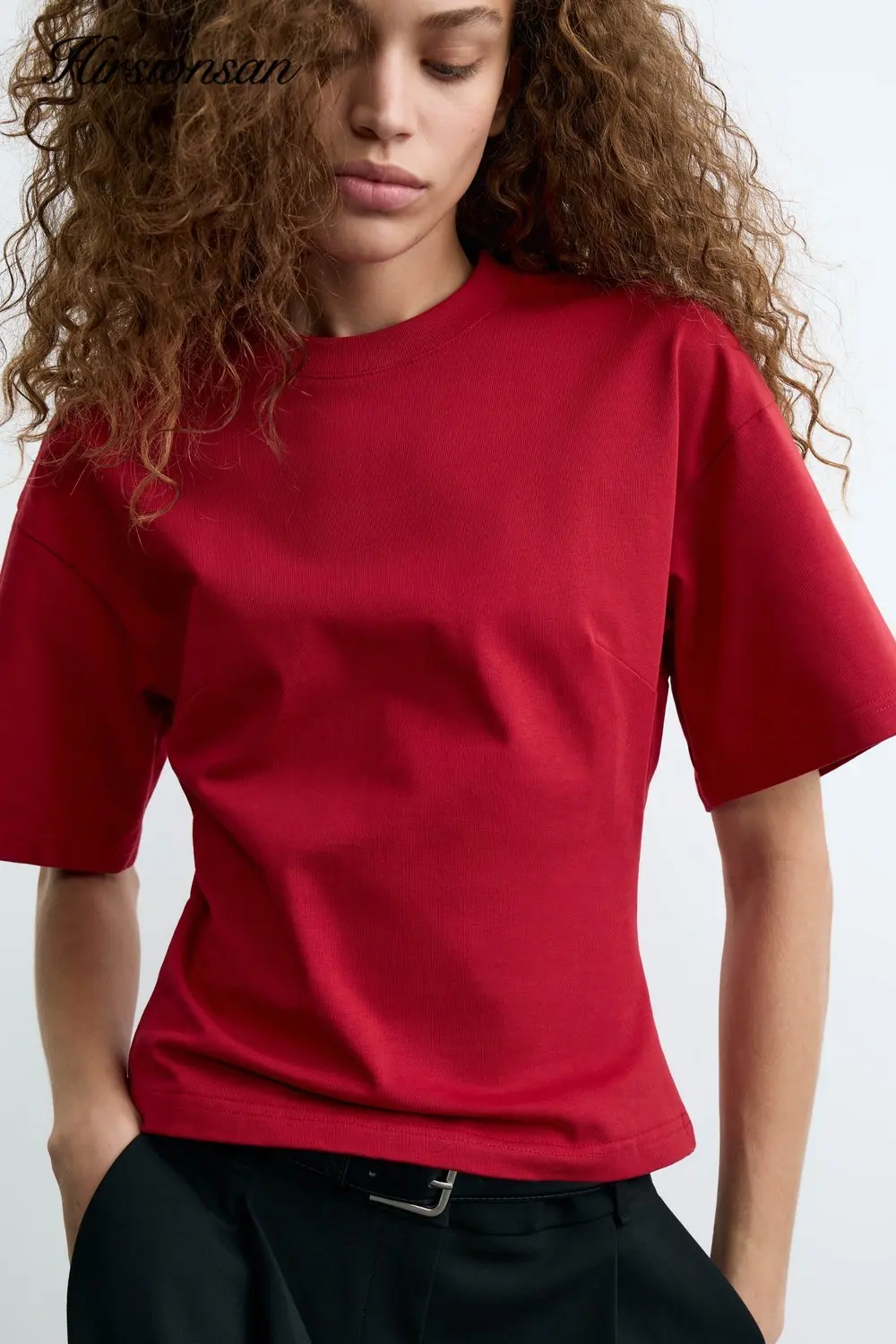 Hirsionsan Camiseta Casual de Verano de Algodón para Mujer 2026 Nueva Camiseta Suelta Lisa Elegante Suave Básica de Manga Corta Tops Femeninos