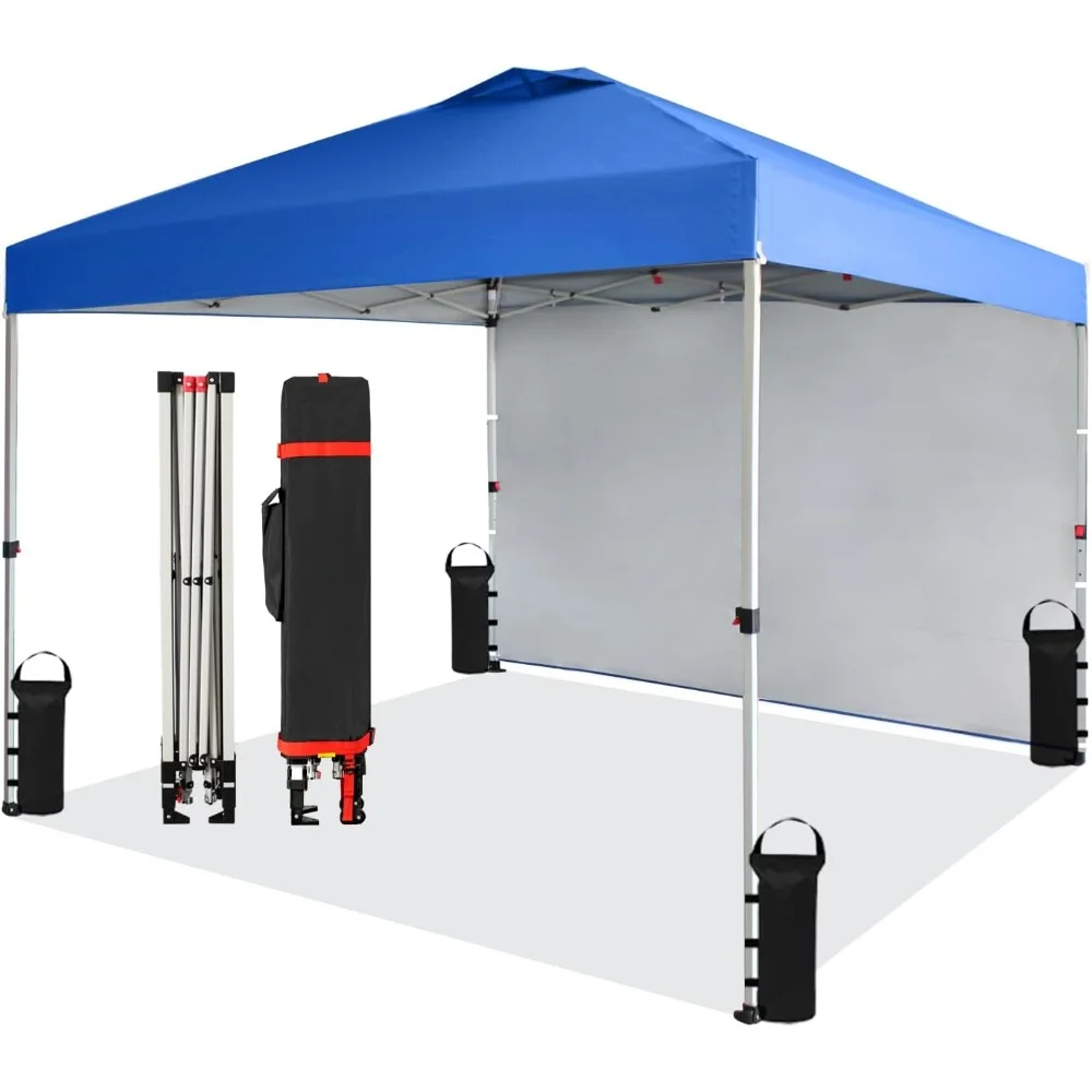 

Canopy Tent, 10 x 10 Foot Portable Pop Up Outdoor Shelter with 1 Sidewall, UV Protection, and Carry Bag, Blue Freight free