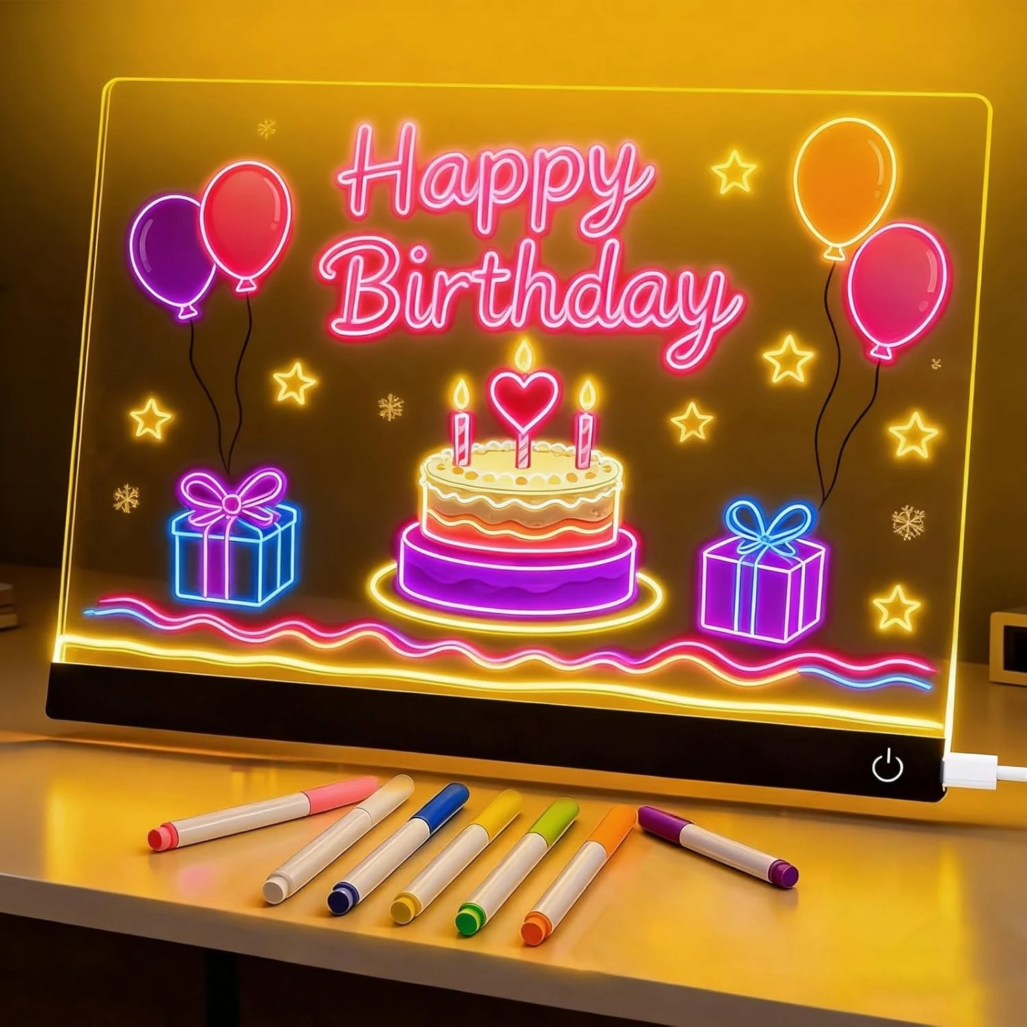 لوحة ملاحظات LED لعيد الميلاد RGB، لوحة رسائل أكريليك مضيئة مقاس 30 × 20 سم لوحة رسم LED للمكتب والمدرسة والمنزل