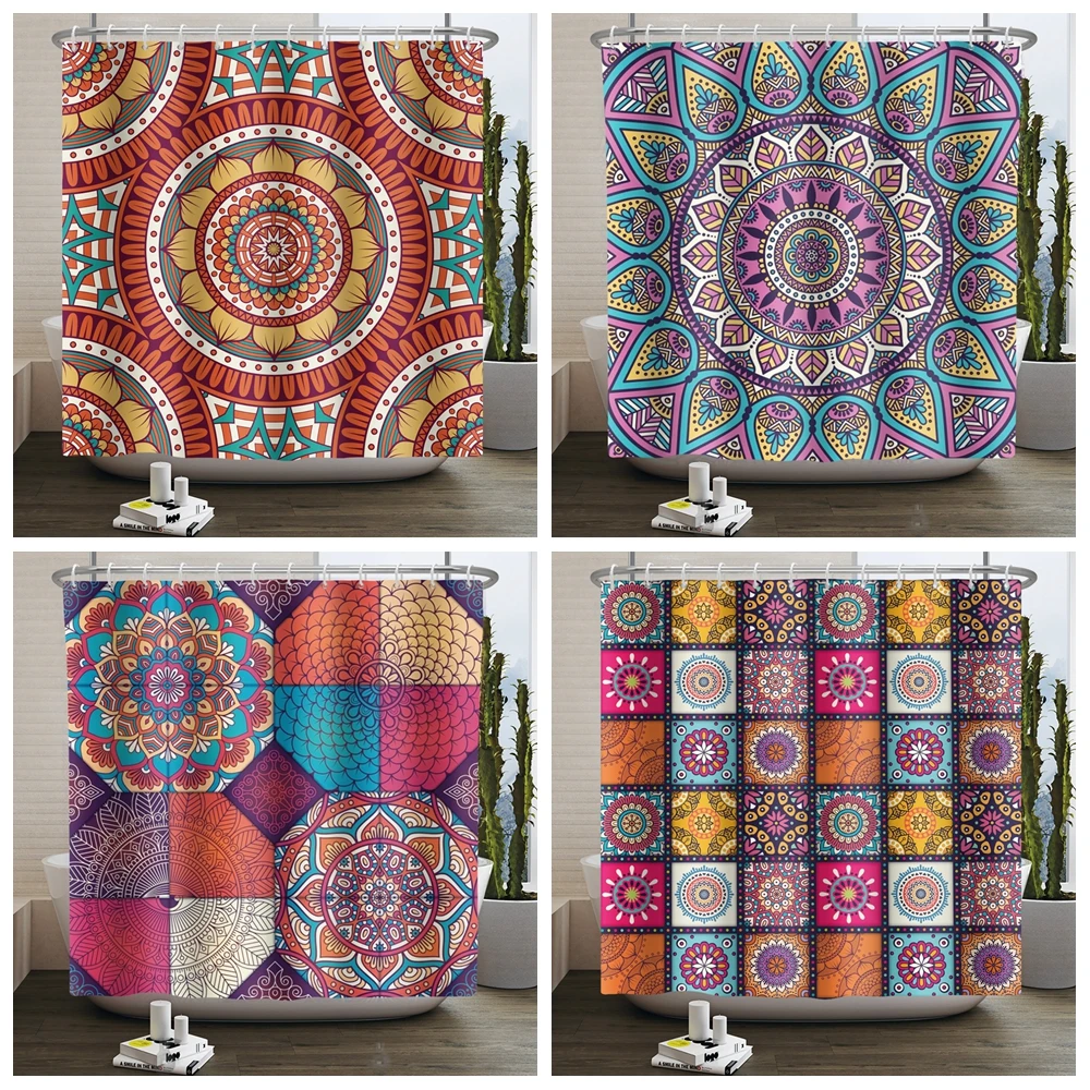 

Bohemian style Shower Curtains Mandala Boho Plants Printing Bathroom Curtains Waterproof Polyester Bath Curtain With Hooks