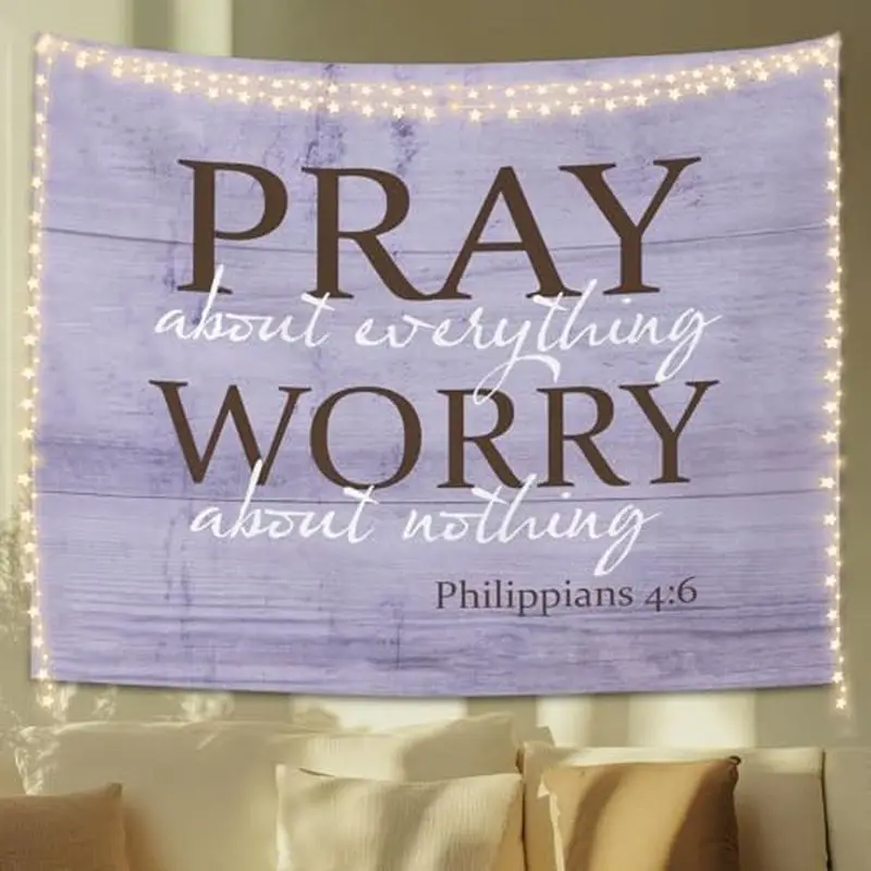 Philippians 4:6 Wood Grain Purple Tapestry Wall Hanging, Christian Prayer Bible Verse Retro Home Wall Decor