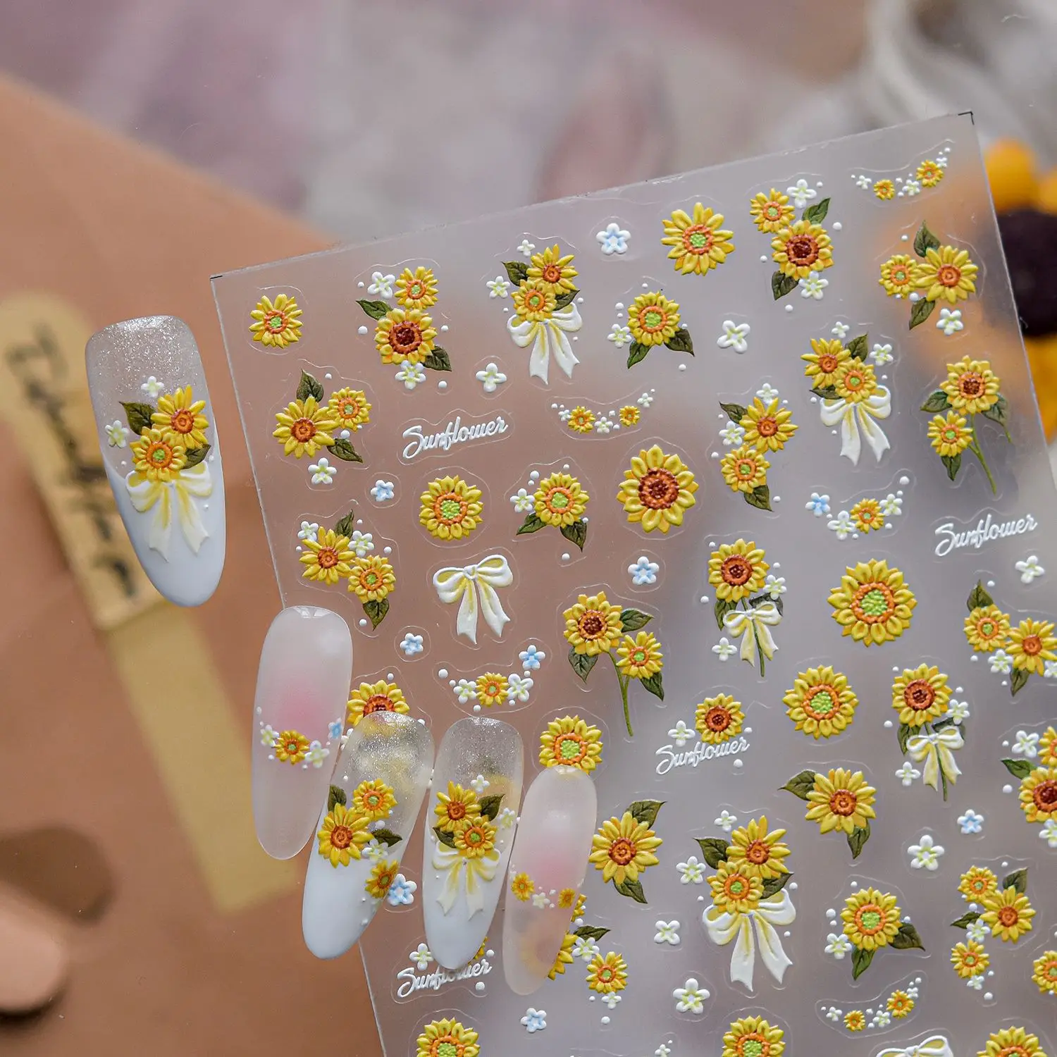 5D Relief Nail Stickers Modern Minimalist Sunflower Nail Decorations Self Adhesive Transfer Sticker For Nails DIY Manicure Decal view 6