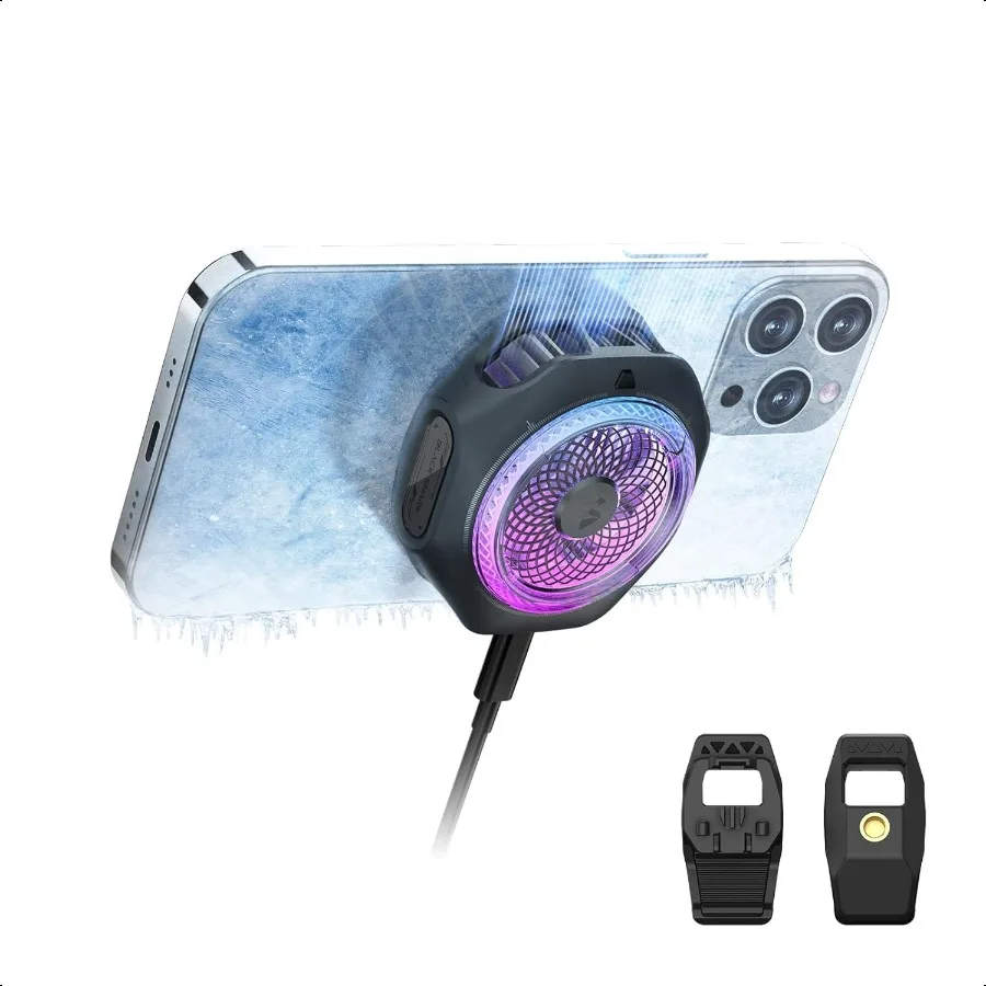 

Magnetic Cell Phone Cooler 4Pro Portable RGB Cooling Fan Cellphone Radiator with Removable Grip AppControlled Smart Temperature