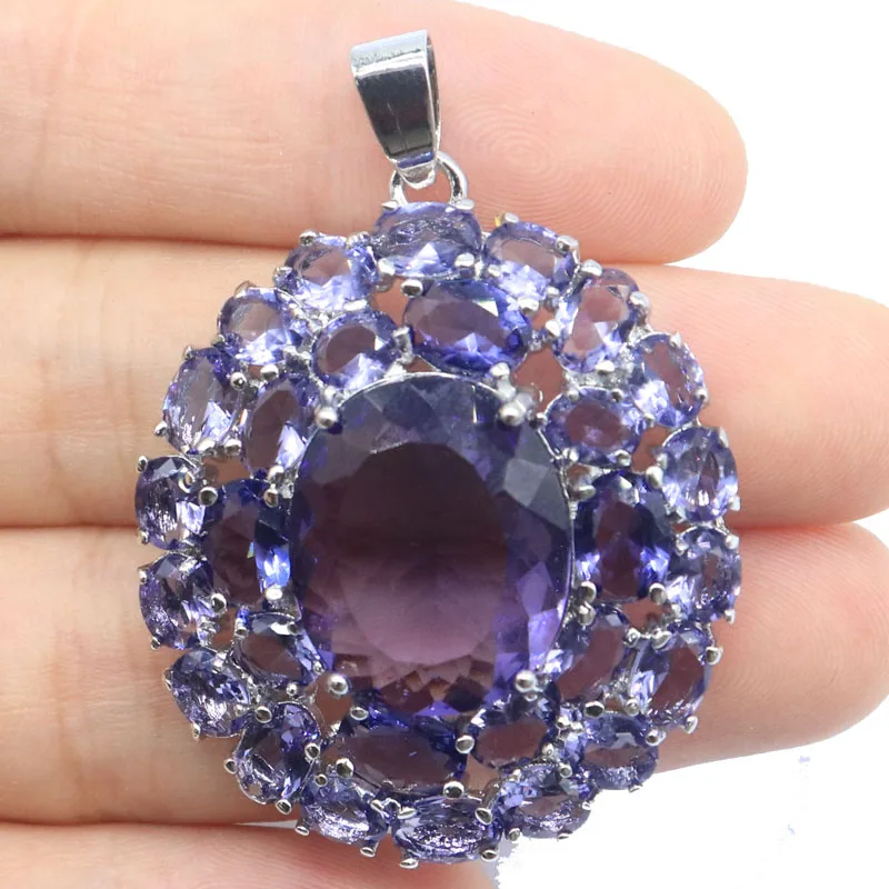 Buy 5 Get 1 Free 45x33mm Hot Sell 10g Big Size Smokey Topaz Iolite Red Ruby Rhodolite Garnet Purple Spinel Silver Pendant