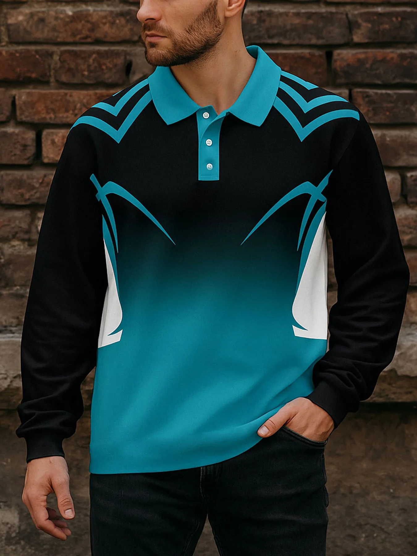 

Men's Polo Shirts 3D Pattern Casual Turn-down Collar Buttoned Long Sleeve Tops Comfortable Breathable Everyday Unisex Clothing