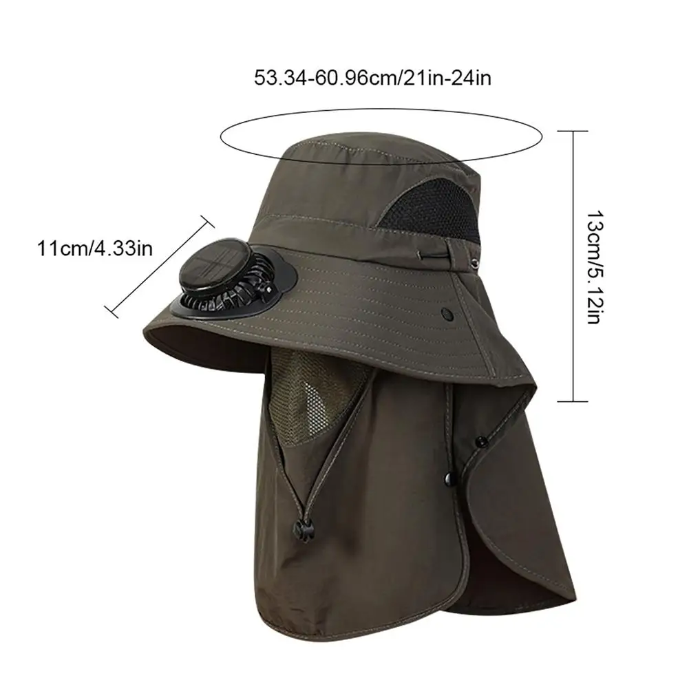 Cappello da sole a tesa larga cappello da pesca all'aperto con ventola solare e maschera per il viso ricarica USB cappello di protezione UV impermeabile per l'escursionismo pesca